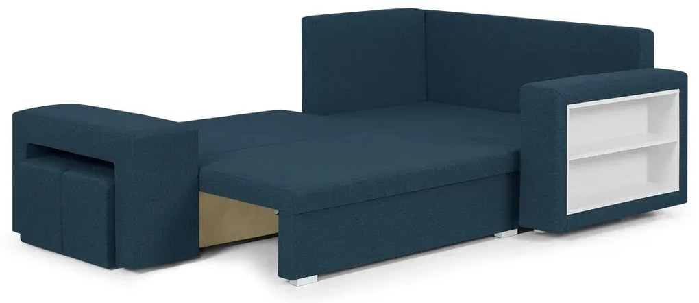 Rozkládací rohová sedací souprava MODO3 + 2 Taburety Tmavomodrá