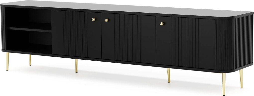 TV stolík Vespera 3D 187 cm - čierna / zlaté nožičky
