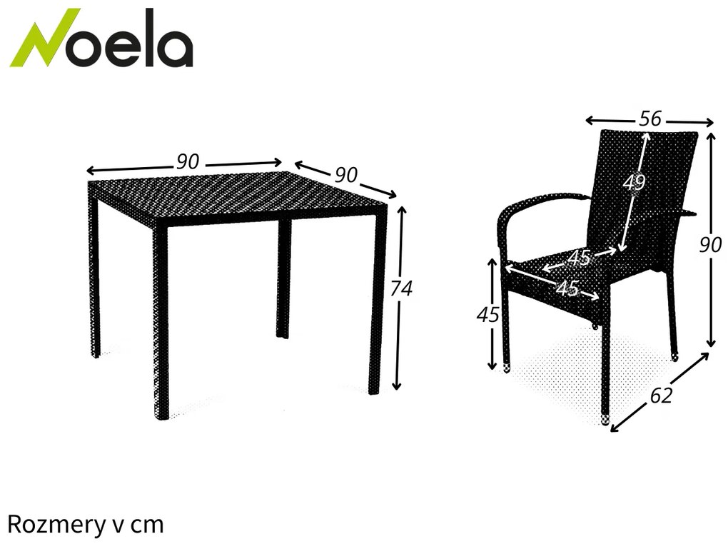 Noela Záhradný jedálenský set Viking M + 4x ratanová stolička Paris