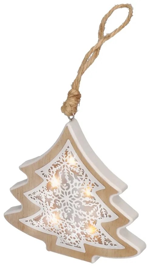 Solight 1V45-T LED vánoční stromek, dřevěný dekor, 6LED, teplá bílá, 2x AAA