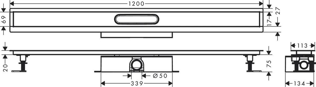 Hansgrohe uBox universal, úplná sada pre štandardnú inštaláciu - 1200 pre vrchné sady sprchových žľabov, HAN-56027180