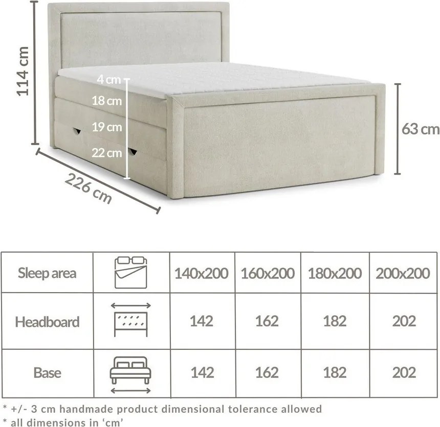 Béžová boxspring posteľ s úložným priestorom 180x200 cm Fresco – Maison de Rêve