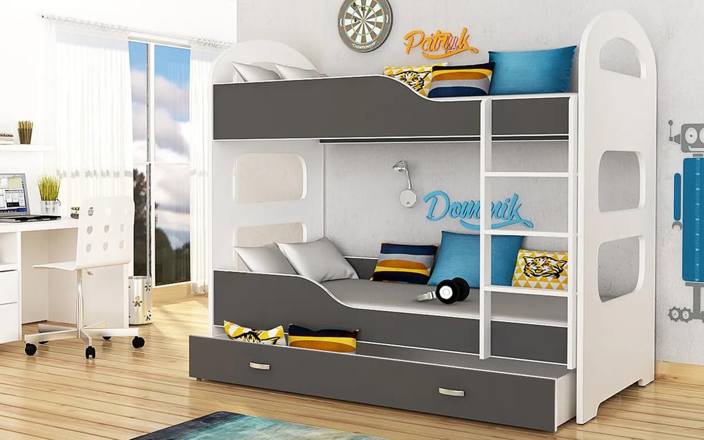 Detská poschodová posteľ Dominik - bielo-šedá 180x80 cm
