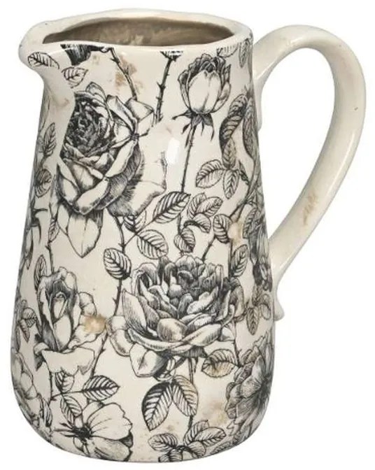 Krémový keramický džbán s čiernymi ružami Rossa M - 17*11*18 cm