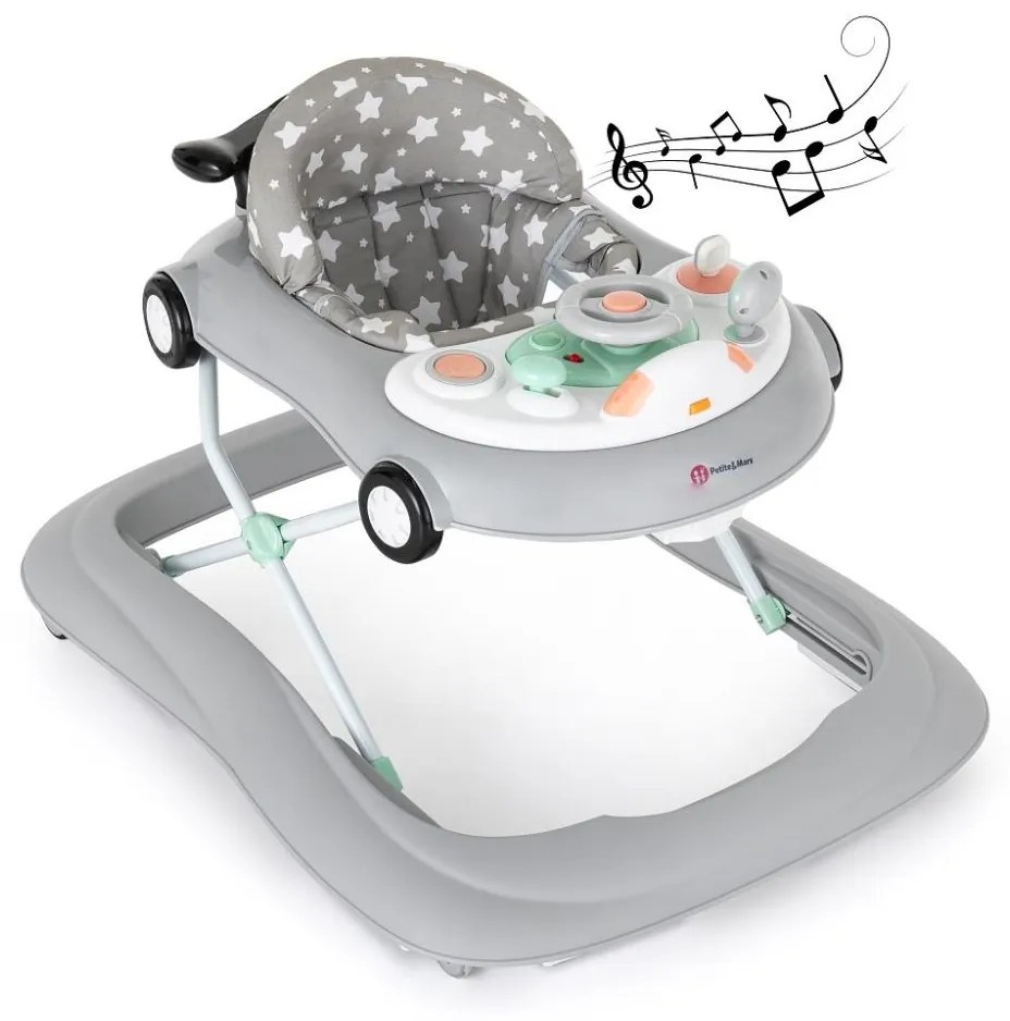 PETITE&MARS - Detské chodítko s melódiou CABRIO šedá