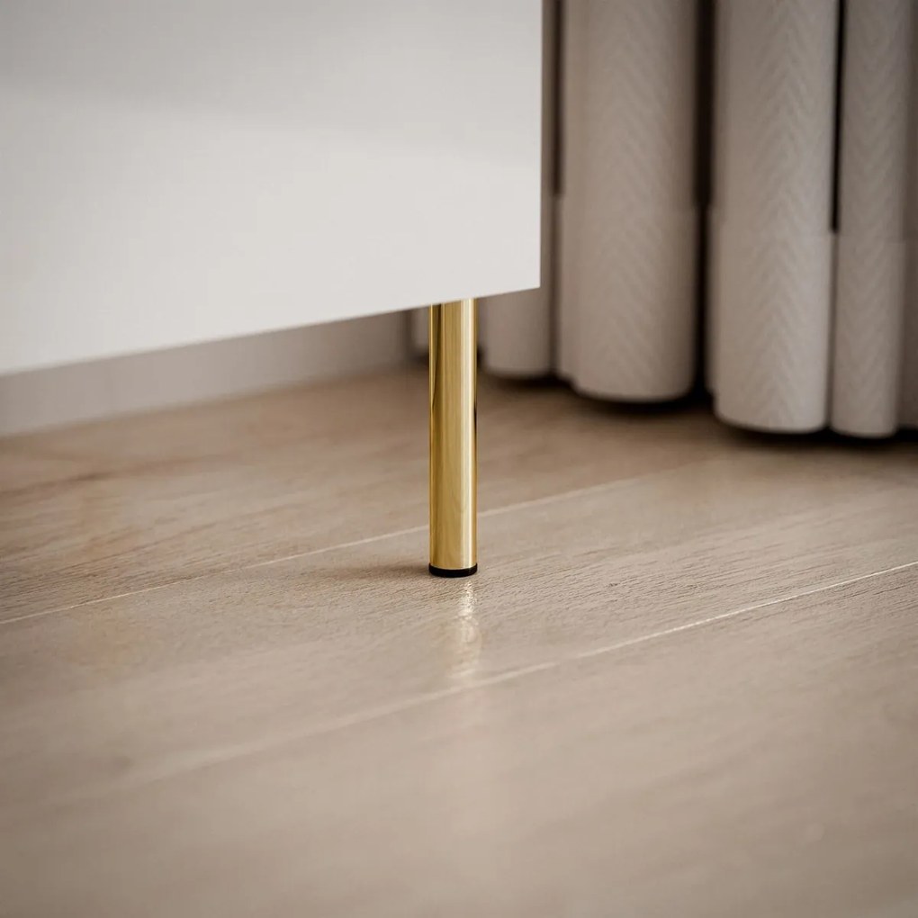 TV STOLÍK NESSIE 2 NA NOŽIČKÁCH BIELY LESK + ZLATÝ 180 cm