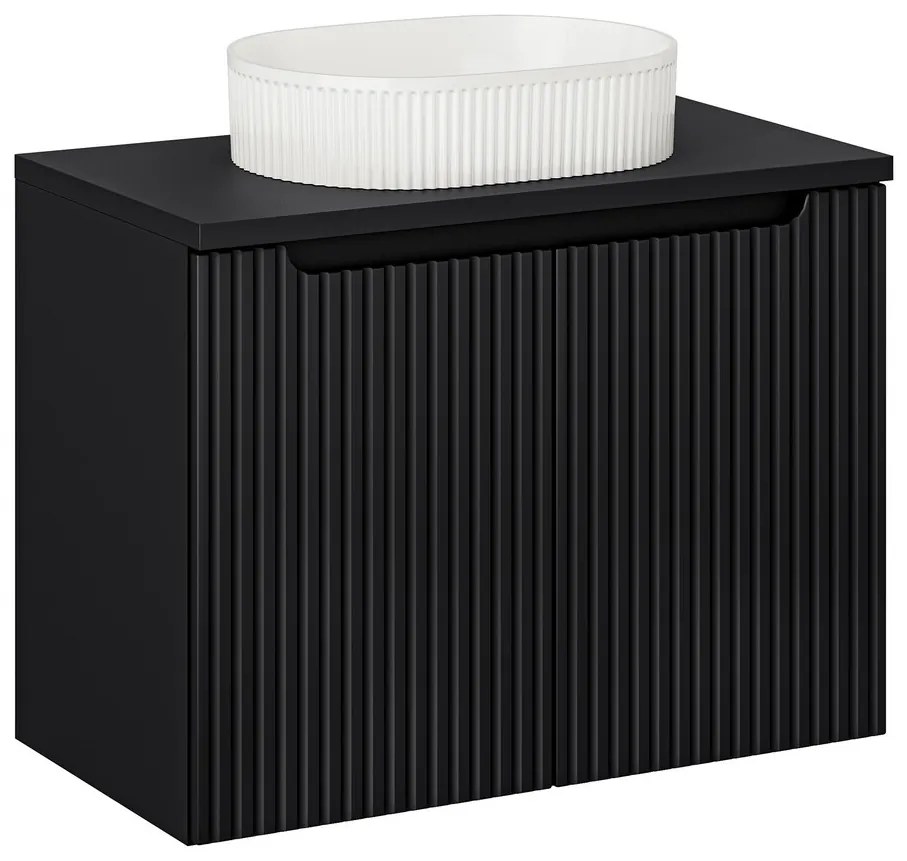 Závěsná skříňka Nova Black I s deskou a umyvadlem 80 cm černá/bílá