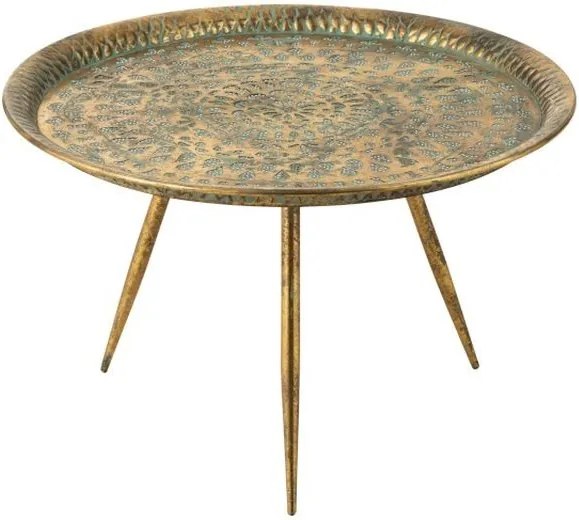 Zlatý kovový guľatý stolík Oriental gold s modrou patinou - Ø 67 * 42cm