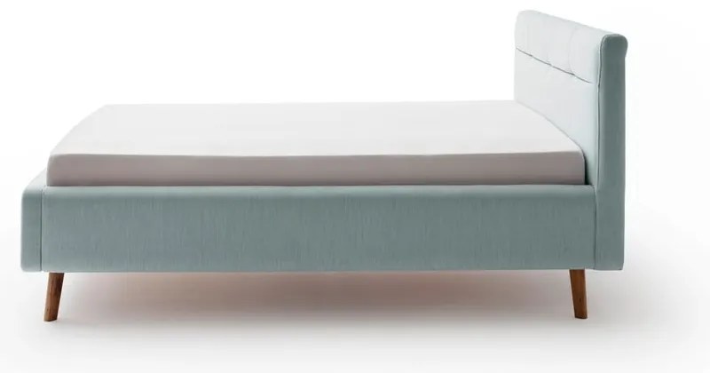 Svetlomodrá čalúnená dvojlôžková posteľ s úložným priestorom s roštom 140x200 cm Lotte – Meise Möbel