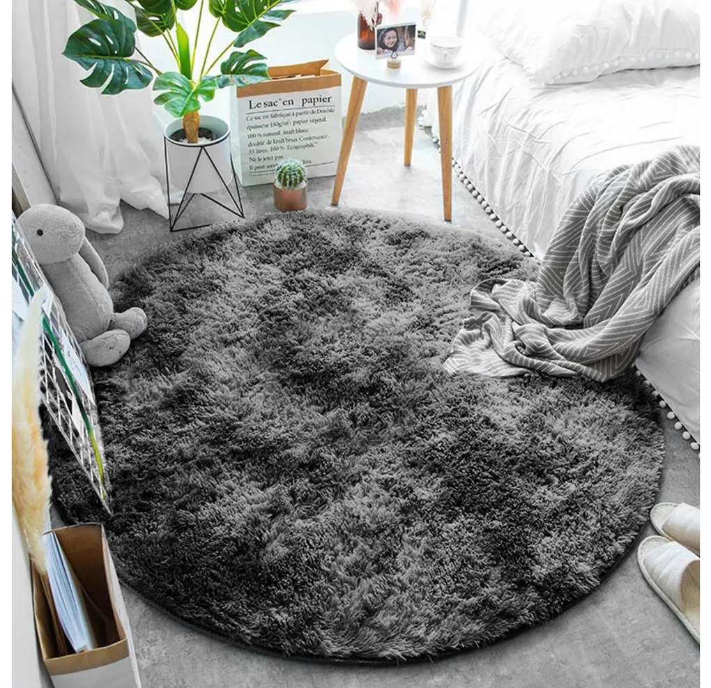 Tmavosivý okrúhly shaggy koberec Ombre Rozmer: 150 cm