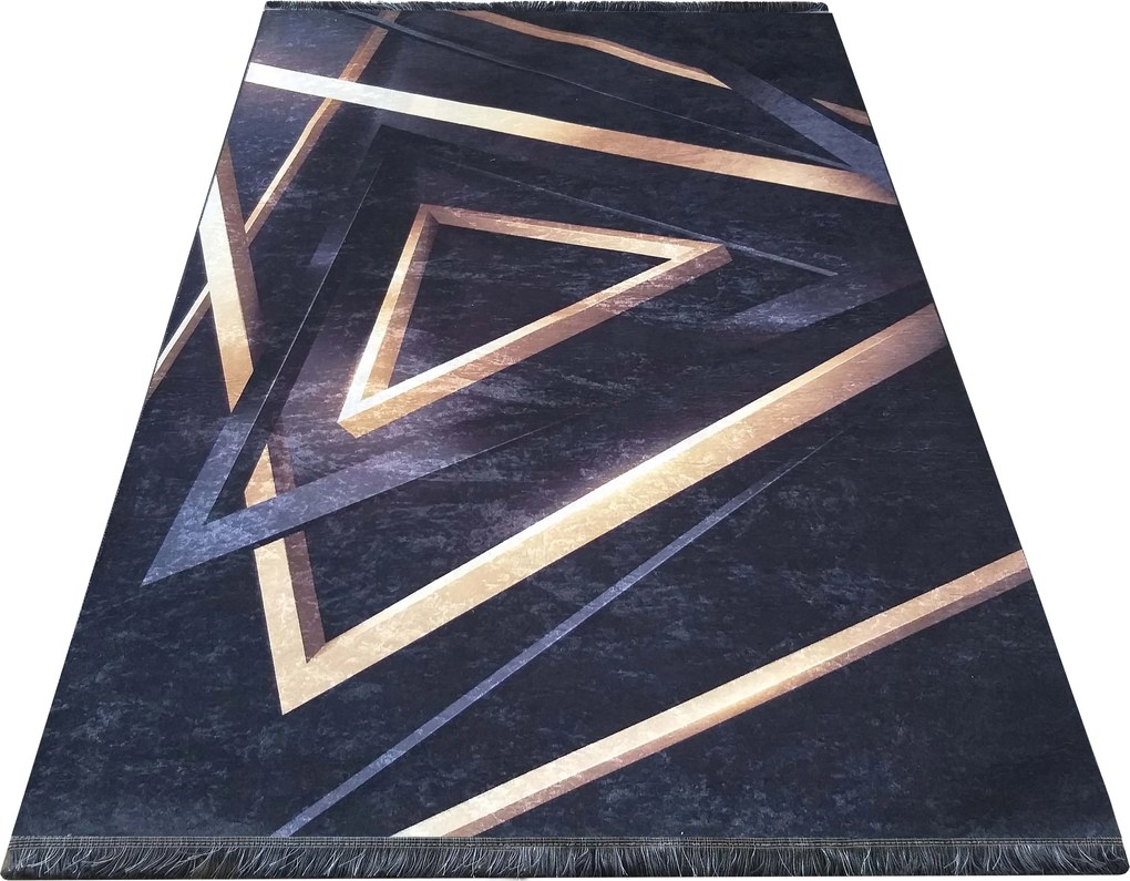 DY Čierno-zlatý koberec s geometrickým vzorom Black 03 Rozmer: 80x150 cm