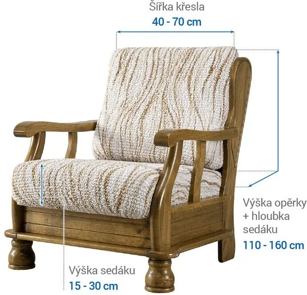 Bielastické poťahy UNIVERSO NOVÉ žíhané béžové kreslo s drevenými rúčkami (š. 40 - 70 cm)