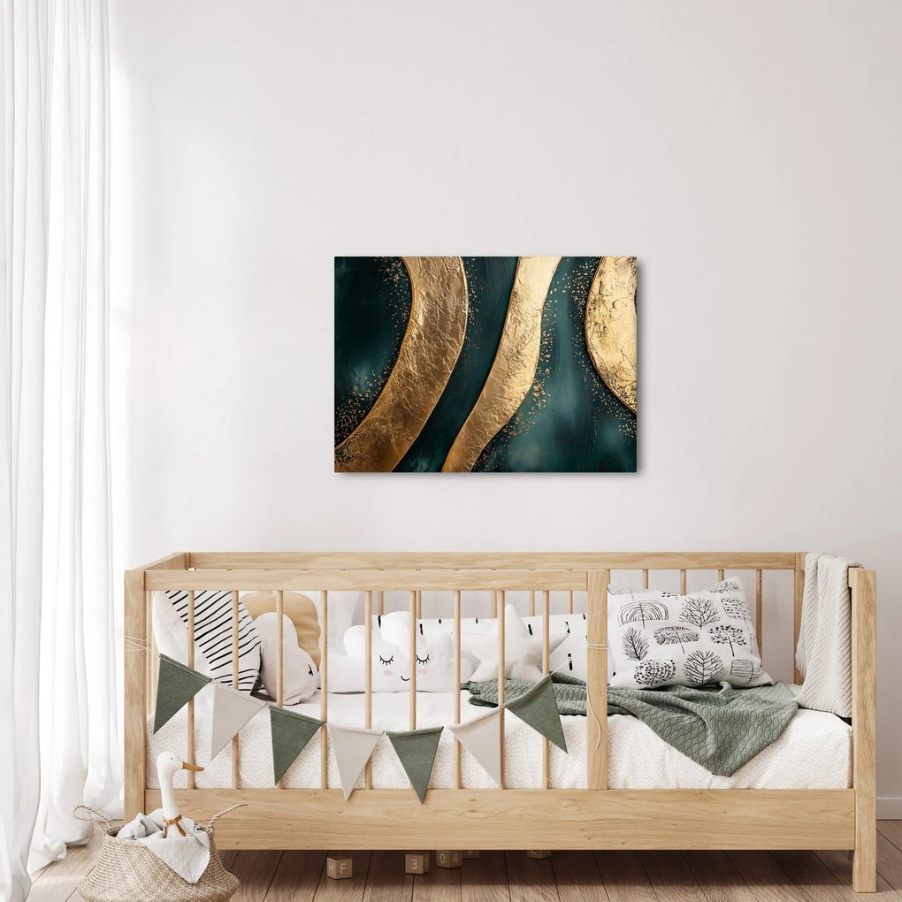 Obraz - Zelená abstrakcia so zlatom I. (70x50 cm)