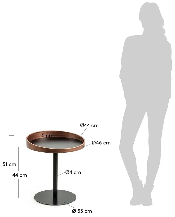 Okrúhly odkladací stolík s doskou v dekore orechového dreva ø 46 cm Kaori – Kave Home