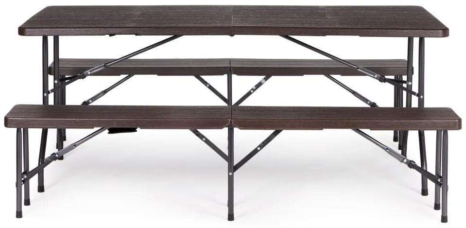 Kempingový set 180cm + 2 lavice v hnedej farbe