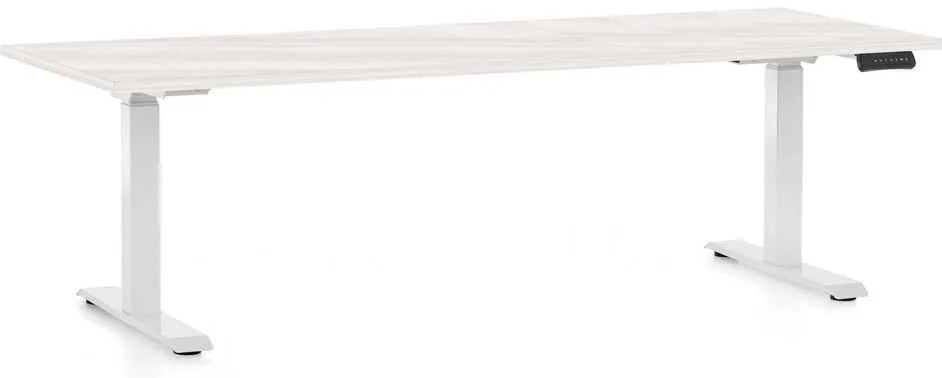 Výškovo nastaviteľný stôl OfficeTech C, 200 x 80 cm, biela podnož, biely jaseň