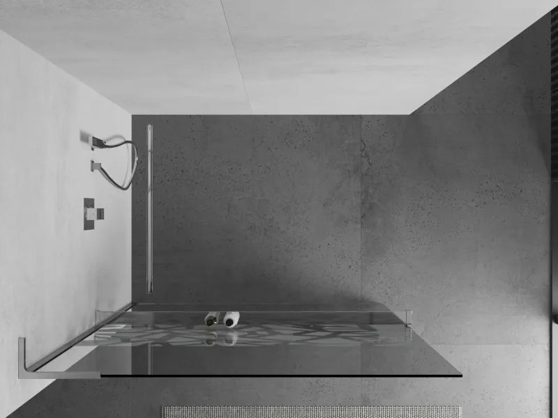Mexen Kioto+ L, sprchová zástena Walk-In s poličkou a vešiakom 80 x 200 cm, 8mm číre sklo biely vzor, chrómový profil, 800-080-123-01-85