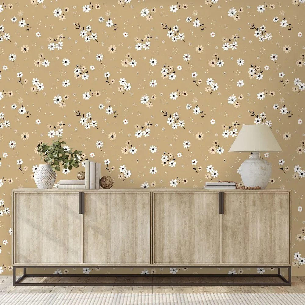 Samolepiaca tapeta kvetinové pole na béžovom pozadí