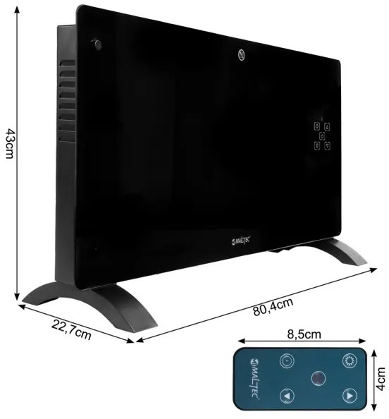 Sklenený konvekčný ohrievač Eco Wifi termostat 2000W čierny