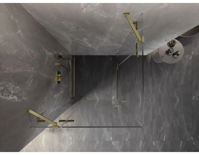 Mexen Lunar Duo, výklopný sprchový kút 115 x 115 cm, 8mm číre sklo, zlatý matný profil, 834-115L-115P-55-00