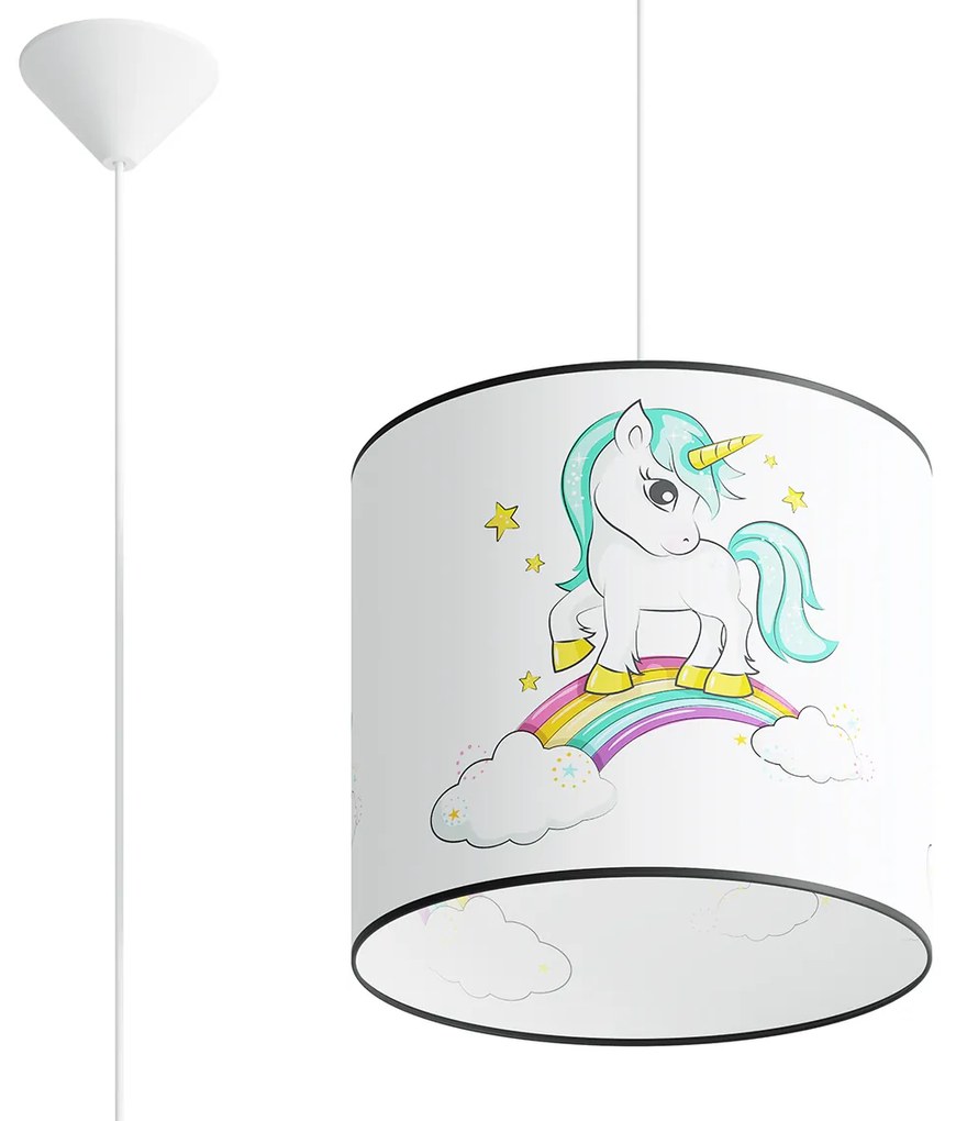 Detské závesné svietidlo Unicorn, 1x plastové tienidlo so vzorom, (fi 30cm)