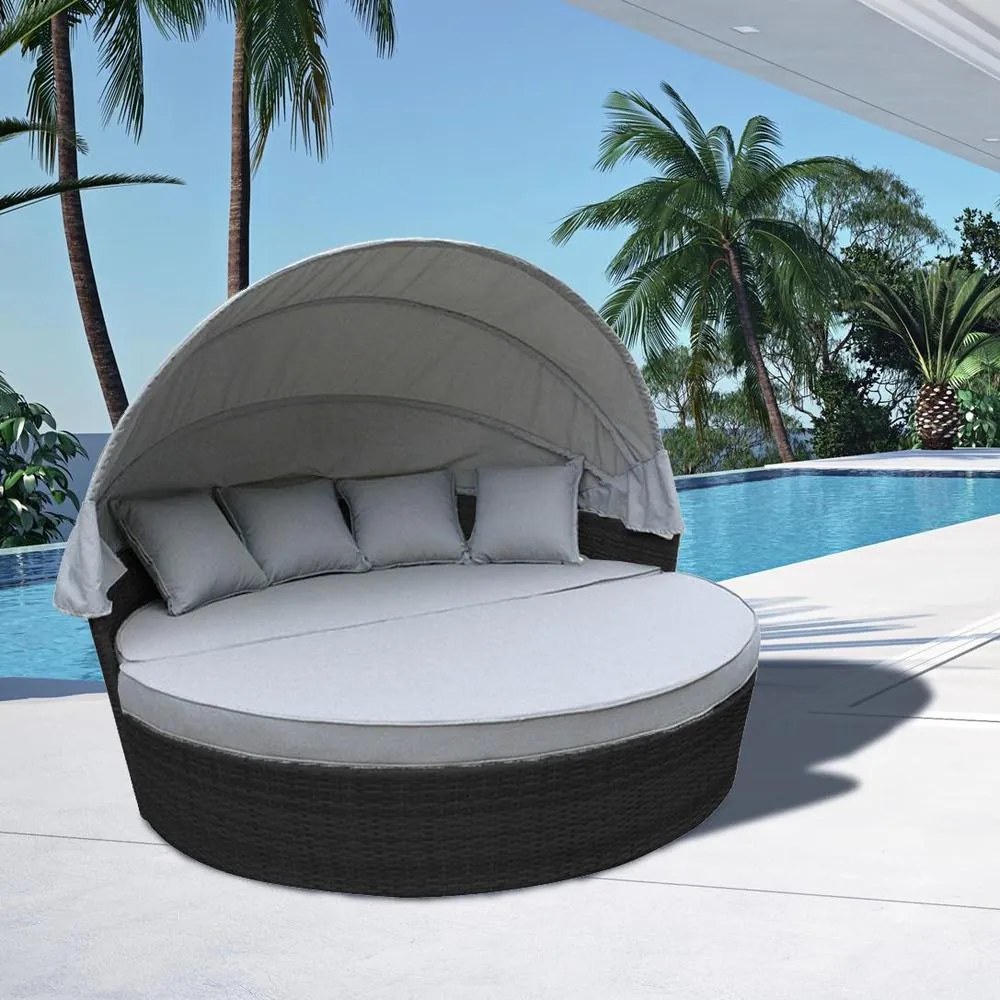 Záhradné ratanové ležadlo so strieškou, sofa Avenberg SAVOY - čierna