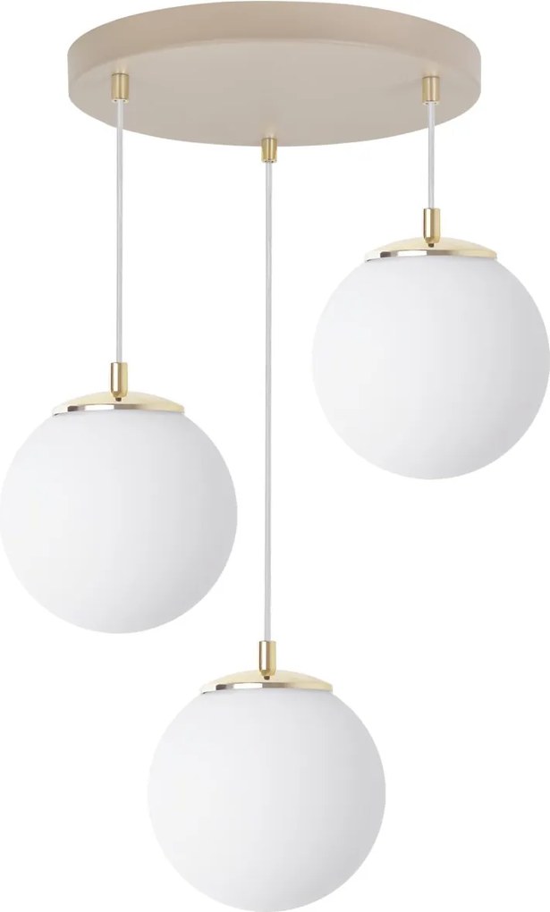 Závesné svietidlo Florence, 3x biele sklenené tienidlo, g/be, o