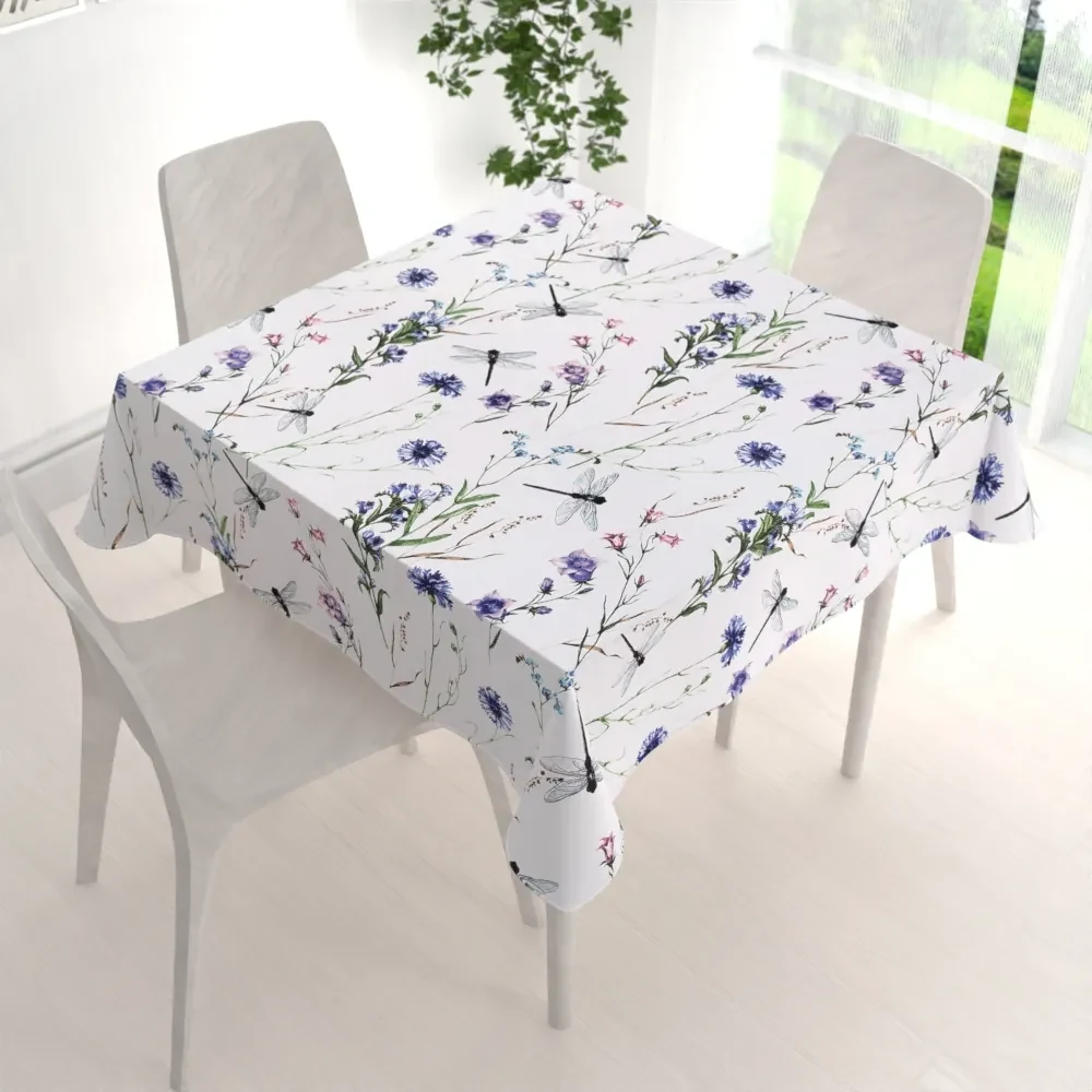 Biante Bavlnený štvorcový obrus Sandra SA-429 Lúčne kvietky s vážkami 100x100 cm