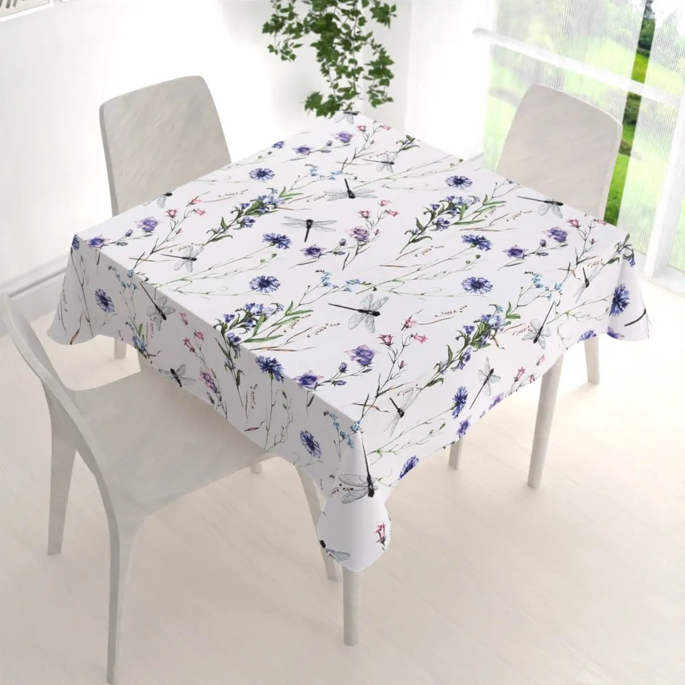 Biante Bavlnený štvorcový obrus Sandra SA-429 Lúčne kvietky s vážkami 70x70 cm