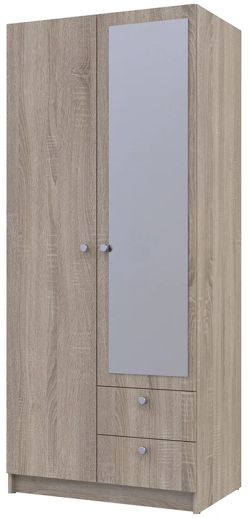 Dvojdverová šatníková skriňa so zrkadlom Rivalda - dub sonoma