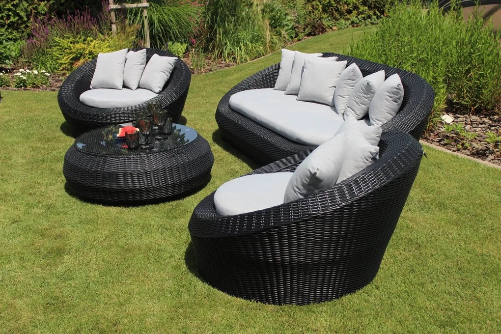 Čierne záhradné ratanové sedenie so stolíkom 4-set