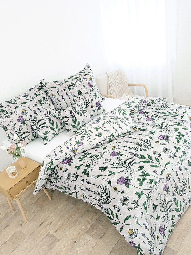 Obliečky mikroplyš Exclusive – Herbár svetlo sivý