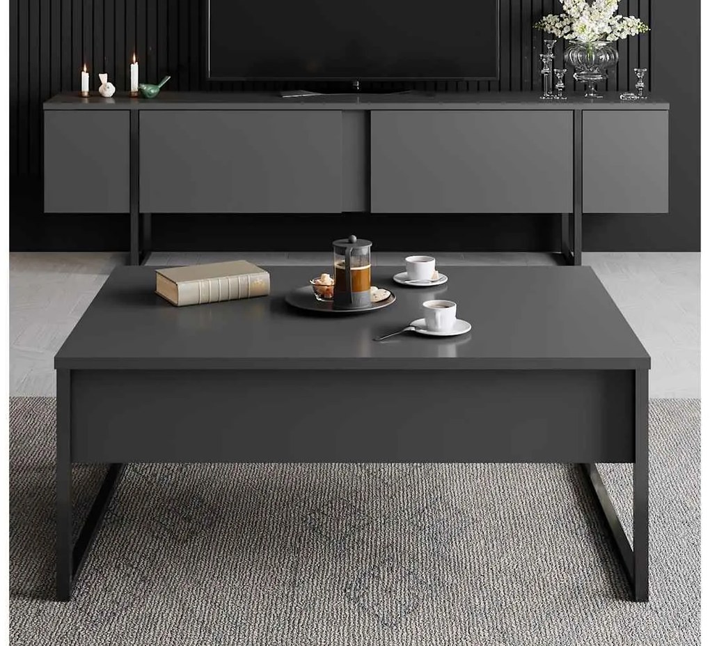 Dizajnový konferenčný stolík Hallan 90 cm antracitový / čierny