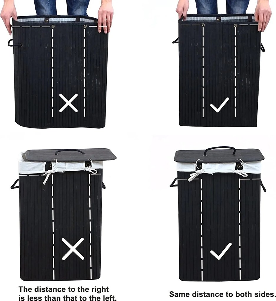 Veľký bambusový kôš na prádlo XL 72L, skladací, čierny