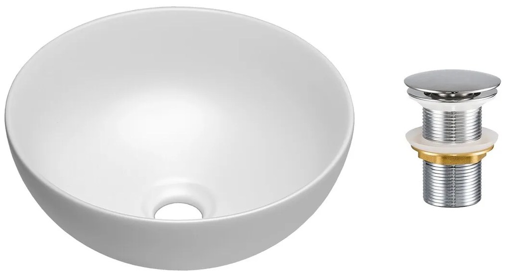 Sada keramického umyvadla na desku a výpusti Domi 32 cm bílá