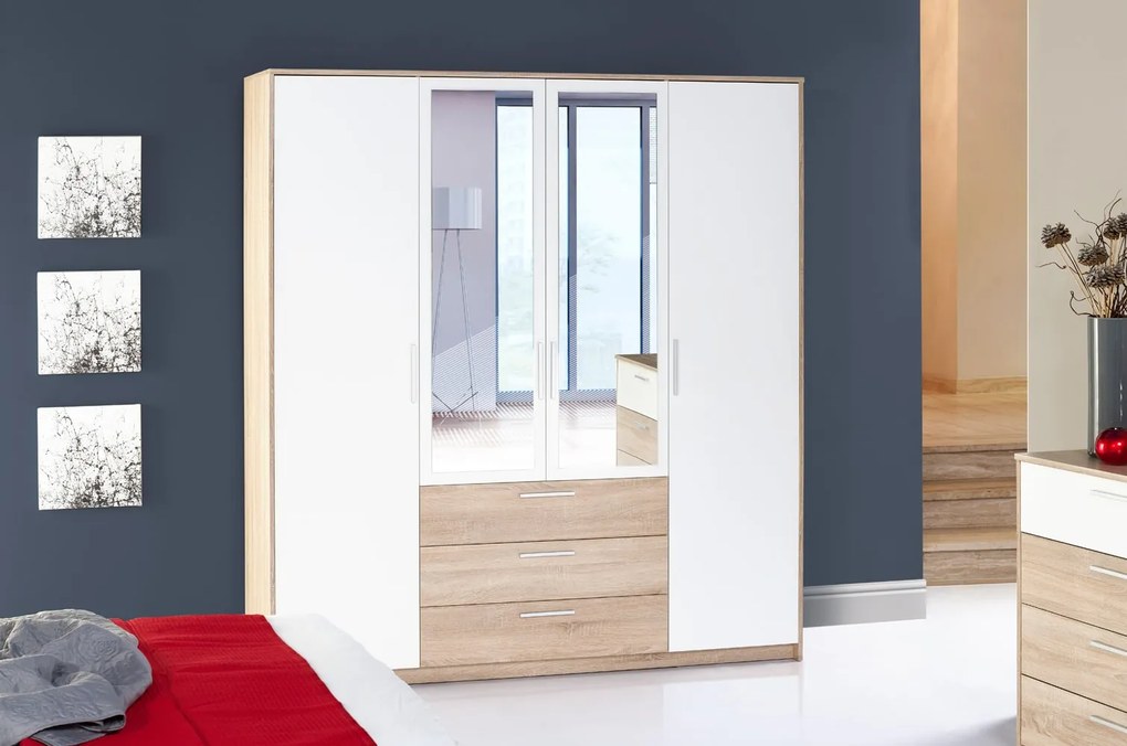 Šatní skříň Milo 02 187 cm dub sonoma/bílá