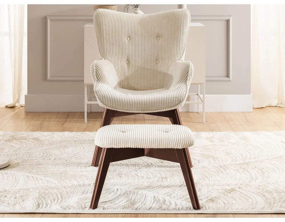 Béžové menčestrové kreslo s podnožkou Niko – Ropez