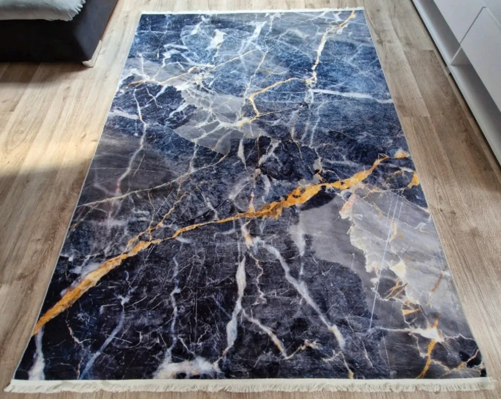 Modro-sivý koberec s nízkym vlasom VELVET M281 – moderný dizajn Rozmer: 120x160 cm