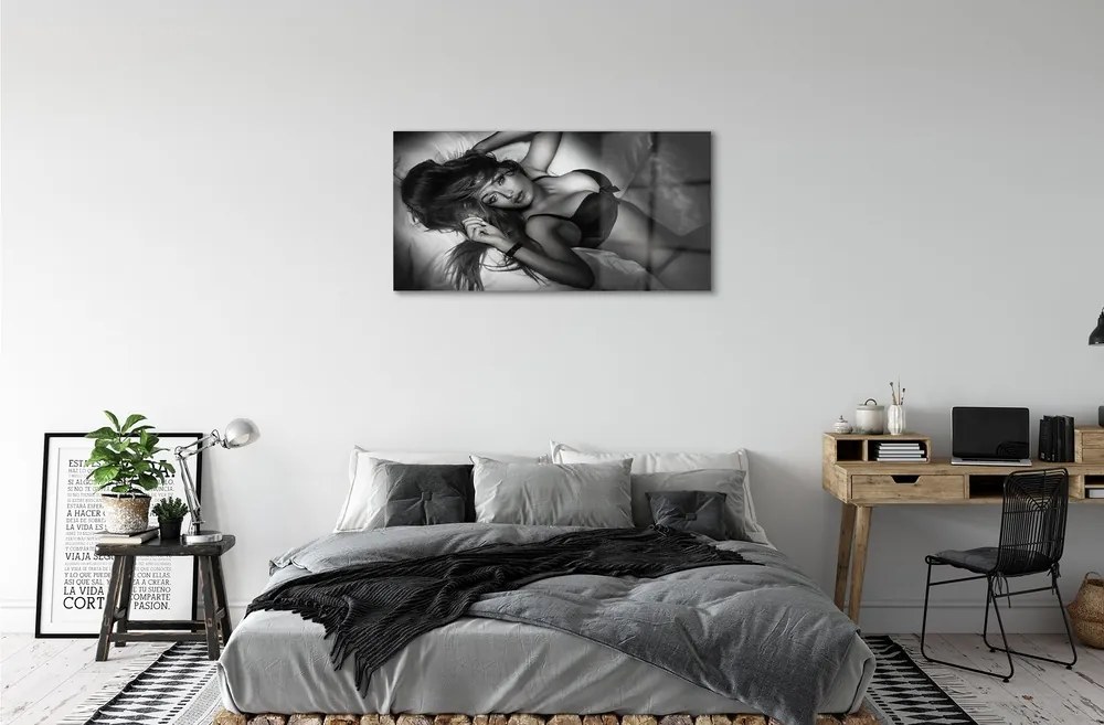 Obraz na skle Žena čiernej a bielej 125x50 cm