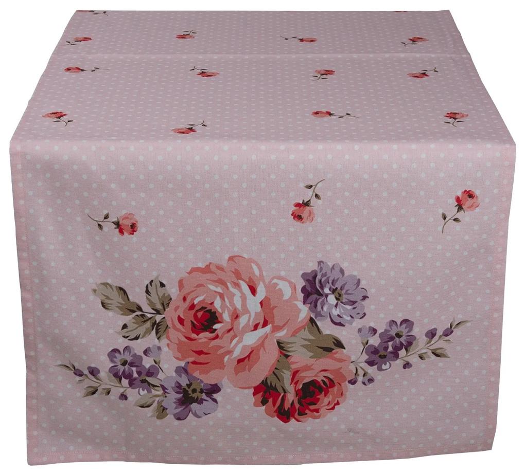 Ružový bavlnený behúň na stôl s ružami Dotty Rose - 50*140 cm