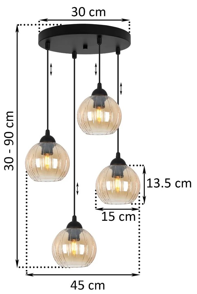 Závesné svietidlo Costa, 4x medové sklenené tienidlo, b, o