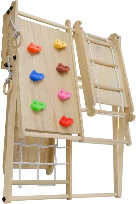 Detské vnútorné drevené ihrisko so šmykľavkou, lezeckou sten