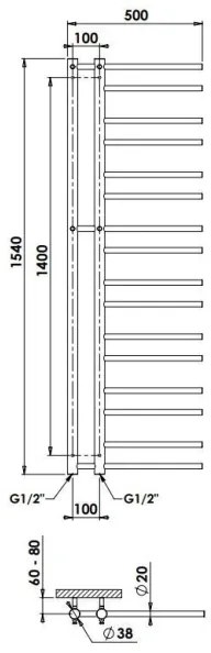 P.M.H. T2C-L - Kúpeľňový rebríkový radiátor THEIA 352W 154 cm ľavý/lesklý chróm