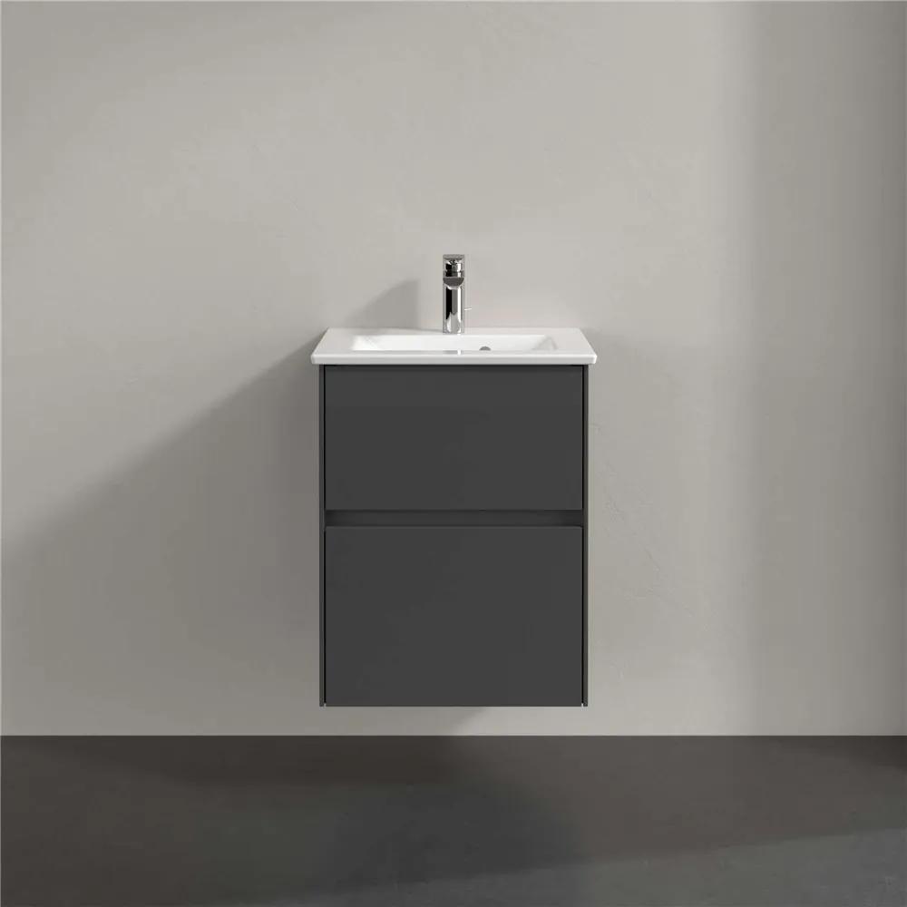 VILLEROY &amp; BOCH Collaro závesná skrinka pod umývadielko, 2 zásuvky, s LED osvetlením, 472 x 404 x 610 mm, Glossy Grey, C141B0FP