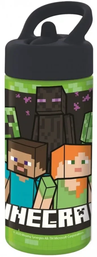 Športová fľaša na pitie Minecraft so slamkou a nekvapkajúcim (anti-drip) uzáverom - objem 410 ml