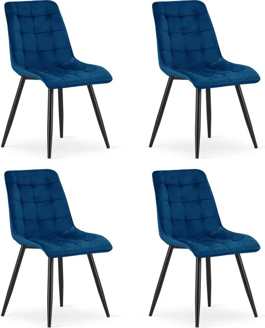 Set štyroch jedálenských stoličiek SPLIT zamatové tmavomodré / čierne nohy (4 ks)
