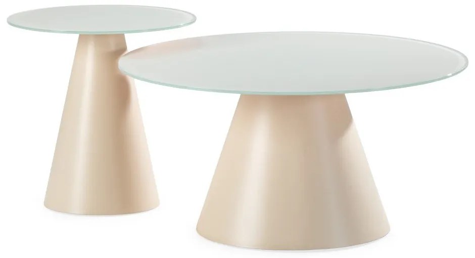 Krémovobiele okrúhle konferenčné stolíky v súprave 2 ks so sklenenou doskou ø 80 cm Vida – MOME