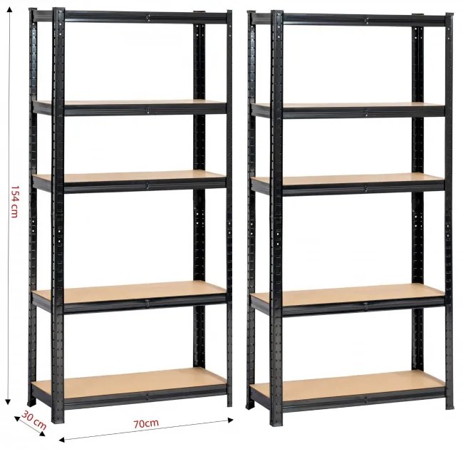 Set 2 kovových regálov 70x30x154 cm čierny