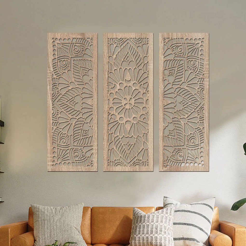 drevo zivota Drevená 3dielna mandala QUADRO Farebný vzor: Antracitová, Veľkosť viacdielov: 72x60