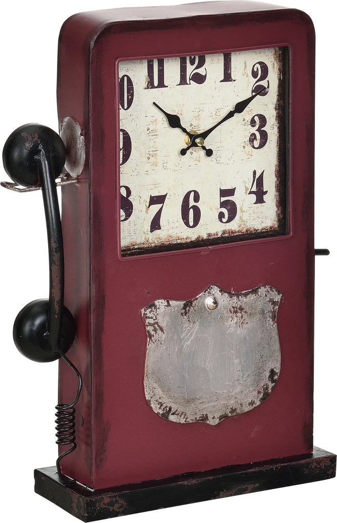 [en.casa]® Stolové hodiny tvar telefónnej búdky - analógové - 33 x 9 x 40,5 cm - farebné - sklo